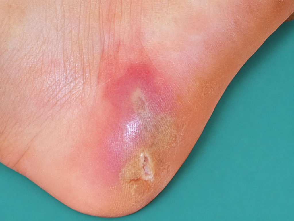 podiatrist treating urgent inflamed heel crack